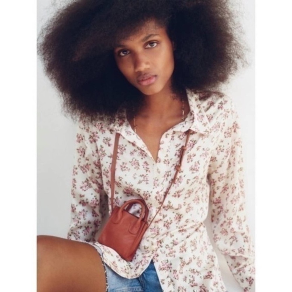 Zara NWT satin floral print long sleeve button down shirt SIZE SMALL